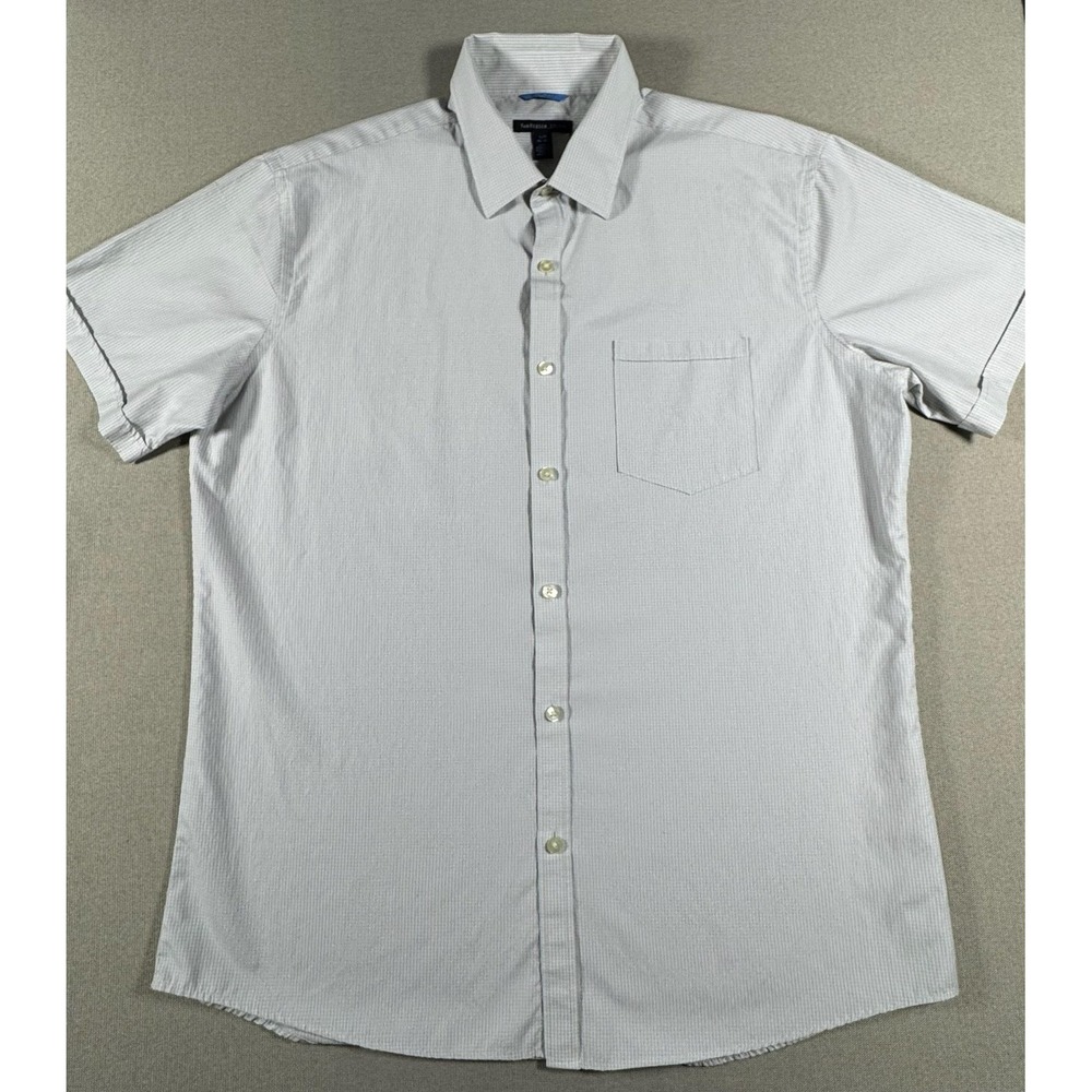 Van Heusen‎ Studio Mens 16.5 Gray Check Slim Fit Short Sleeve Shirt 50K3884